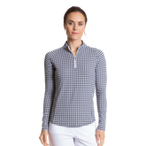 Gingham Print Cooling Sun Protection Quarter Zip Pull Over